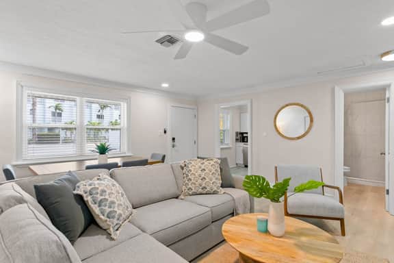 Renovated condo with on site pool beach access and modern charm