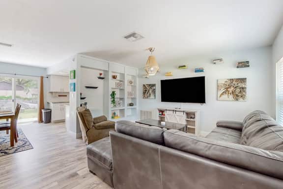Dog friendly home with fenced yard firepit washer dryer and central AC