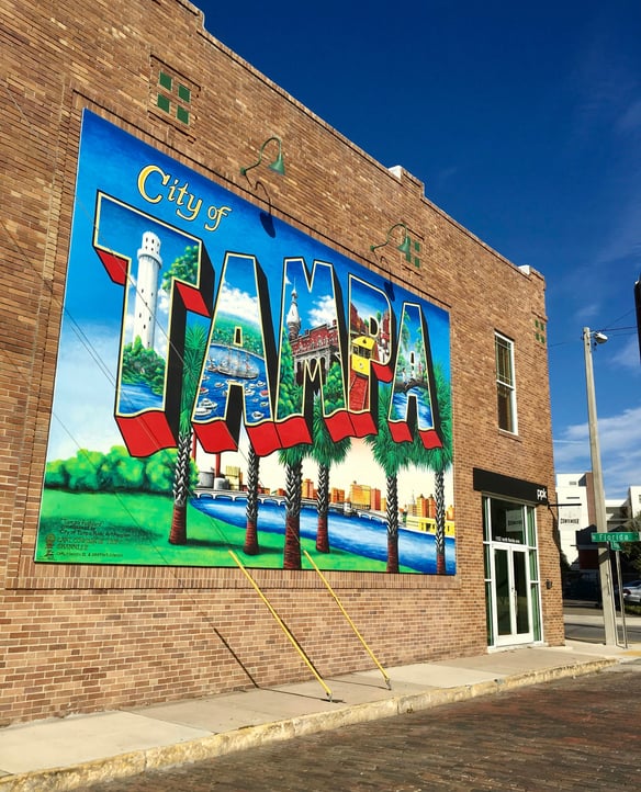 City of Tampa mural on brick wall in Ybor City